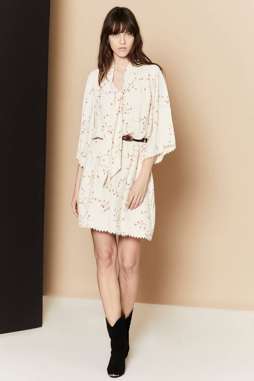 Joie Dakota Mini Dress Floral Aged White XS Neck Tie Cottagecore Boho Prairie - Picture 1 of 6